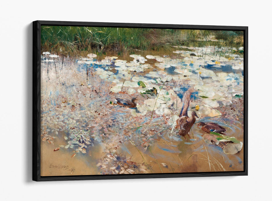 Canvas Wall Art - Bruno Liljefors Wild Ducks Painting | Float Effect Canvas Print