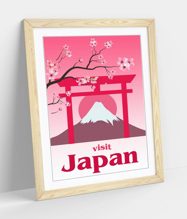 VINTAGE RETRO KAWAII PINK JAPAN TRAVEL POSTER -FRAMED WALL ART PICTURE PRINT