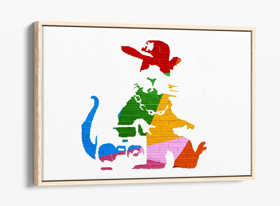 BANKSY, GANGSTA RAT RAINBOW WALL EFFECT ART -FLOAT EFFECT CANVAS WALL ART PRINT