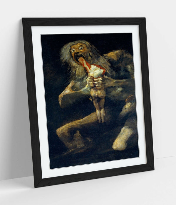 Framed Art Print – Goya Saturn Devouring His Son Poster With Woodgrain Frame