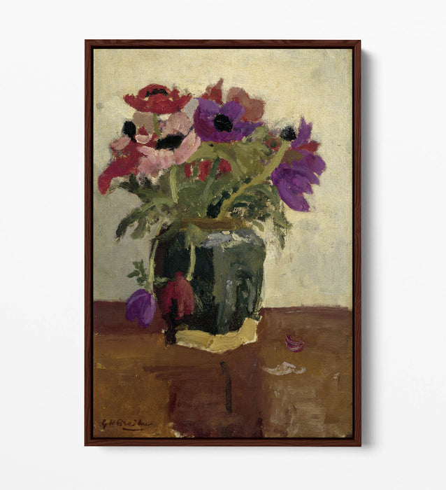 Canvas Wall Art - Handmade George Hendrik Breitner Pot with Anemones | Vibrant Float Effect