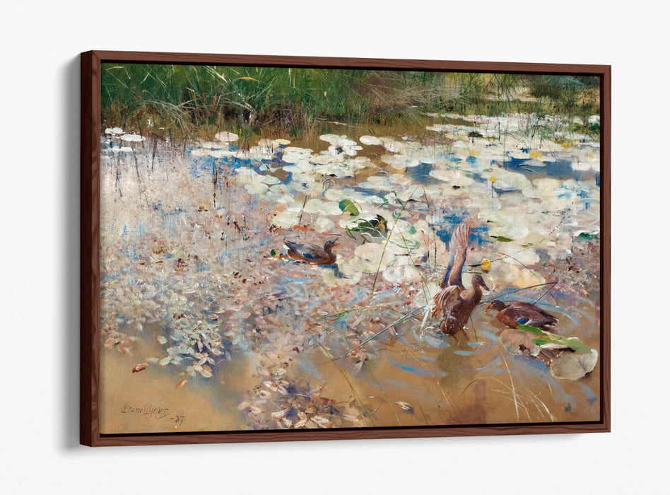 Canvas Wall Art - Bruno Liljefors Wild Ducks Painting | Float Effect Canvas Print