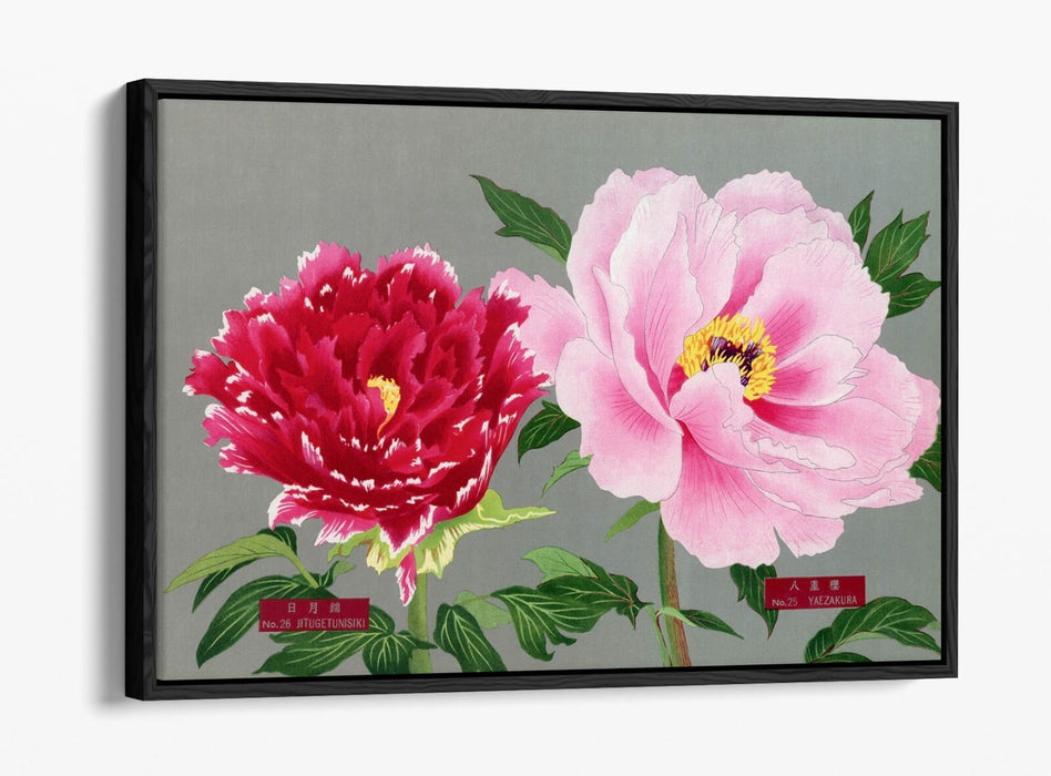 Vintage Canvas Wall Art – Pink Red Flower Art on 30mm Deep Float Frame
