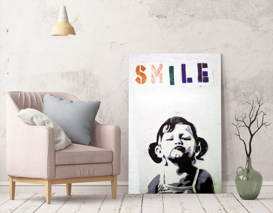BANKSY CANVAS STREET WALL ART PRINT ARTWORK - PREMIUM VARNISHED SMILE