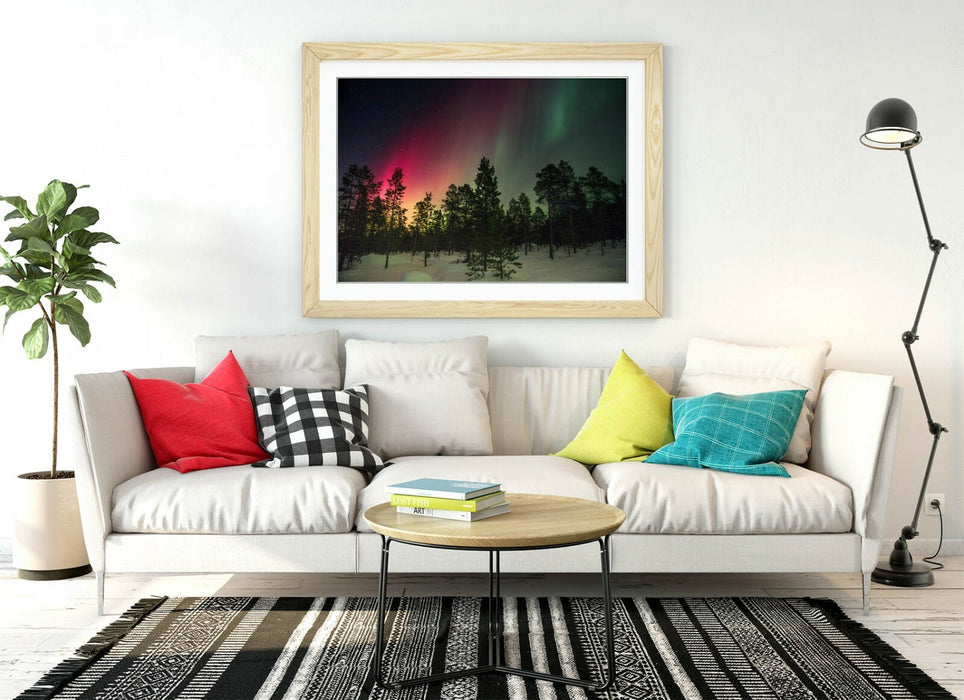 Framed Poster Wall Art - Pink Green Yellow Poster Print With Faux Wood Frame