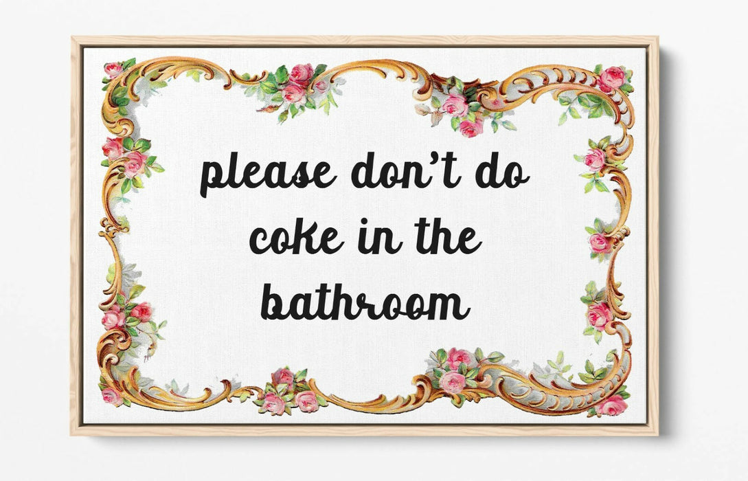 "PLEASE DON'T DO COKE" FUNNY BATHROOM QUOTE -FLOAT EFFECT CANVAS WALL ART PRINT