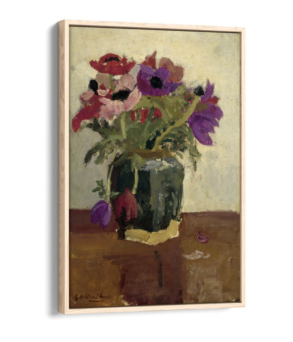 Canvas Wall Art - Handmade George Hendrik Breitner Pot with Anemones | Vibrant Float Effect