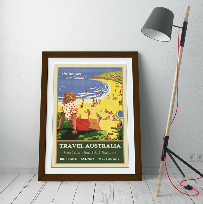 VINTAGE RETRO AUSTRALIA TRAVEL POSTER -FRAMED WALL ART PICTURE PRINT- BLUE GREEN
