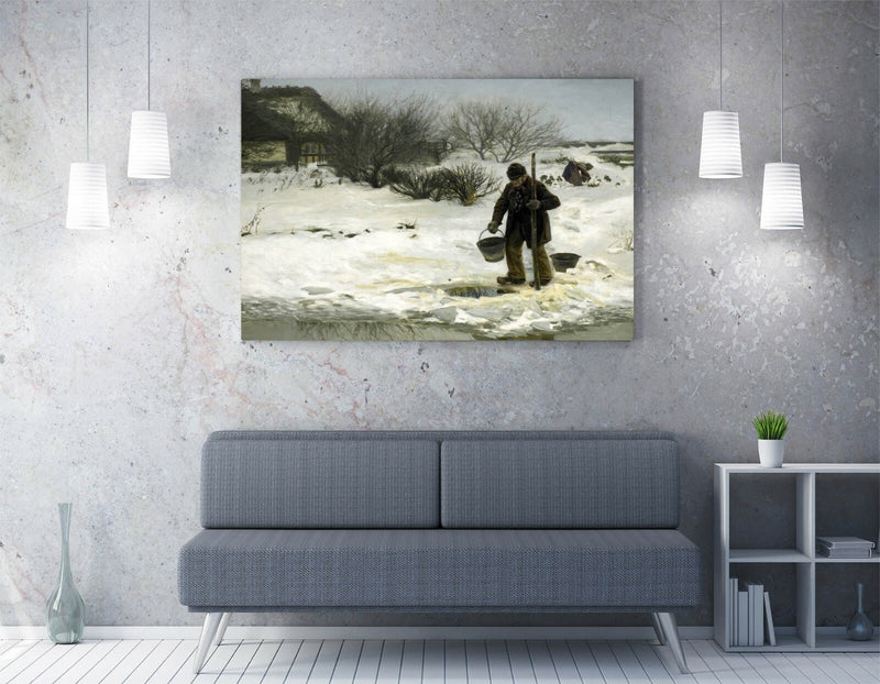 Canvas Wall Art - H.A Brendekilde Snowy Landscape Framed Canvas Print 30mm Deep