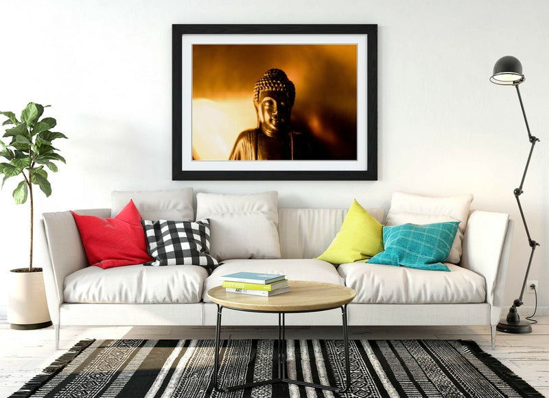 Gold Buddha Statue - Framed Wall Art Print With Handmade UK Frame & Archival Grade Print