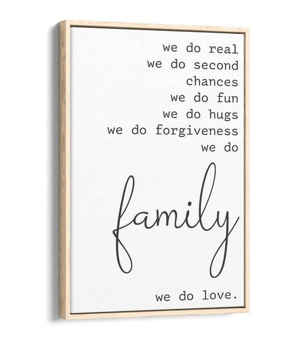 "WE DO FAMILY" LOVE HOME QUOTE SLOGAN -FLOAT EFFECT CANVAS WALL ART PRINT