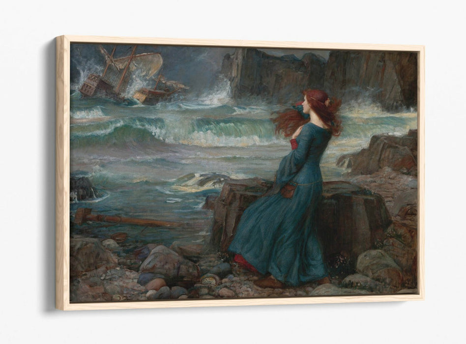 WATERHOUSE MIRANDA THE TEMPEST -FLOAT EFFECT CANVAS WALL ART PIC PRINT- GREEN
