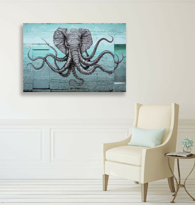 ELEPHANT OCTOPUS GRAFFITI CANVAS WALL ART PRINT ARTWORK  FRAMED TEAL TURQUOISE