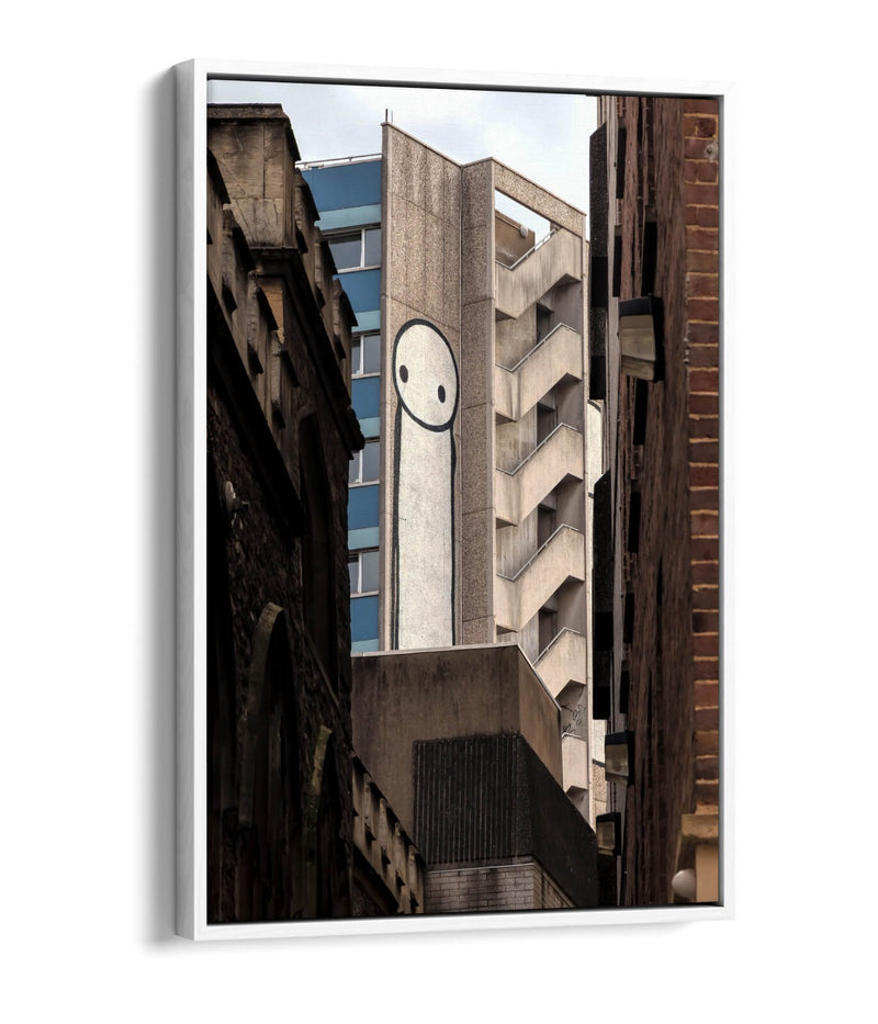 Canvas Wall Art – Stick Man Graffiti Print with Float Effect Frame, Handmade