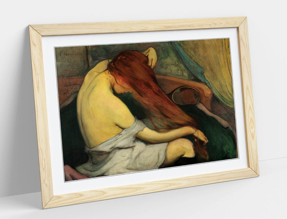 Framed Wall Art Print - Woman Combing Hair Art Poster With Quality Wood Frame