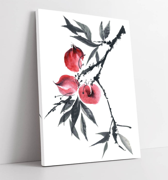 Peach Tree Canvas Art - Handmade Watercolour Ink Floral Wall Decor Print