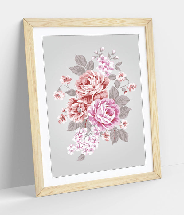 Framed Floral Wall Art - Pink Red Roses Bedroom Print | Handmade UK Decor
