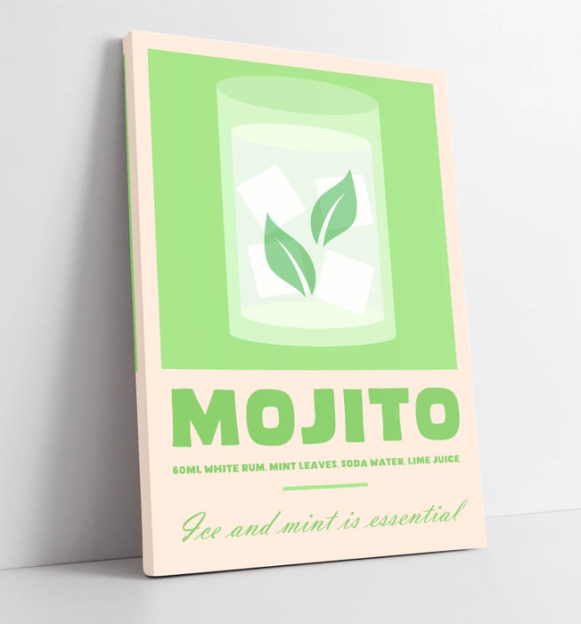Mojito Cocktail Poster - Handmade Canvas Wall Art | Vibrant Bar Decor Print