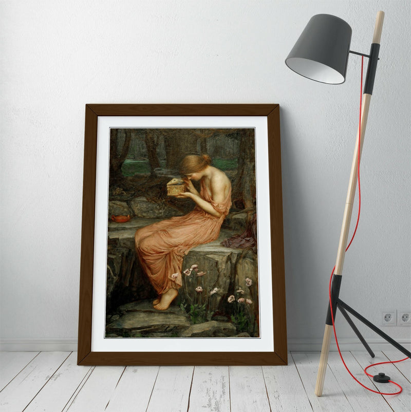Framed Art Poster – John William Waterhouse Psyche Opening the Golden Box Art Print With Woodgrain Effect Frame