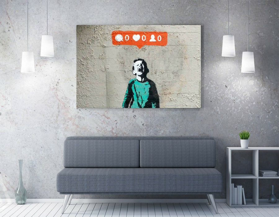 BANKSY "NO SOCIAL MEDIA" -CANVAS WALL ART PICTURE PRINT- GRAFFITI STREETART
