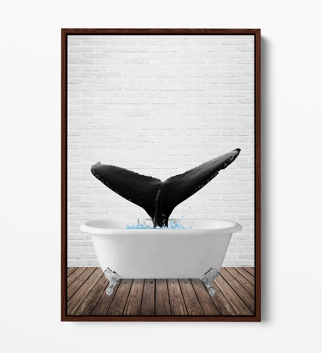 WHALE IN BATHTUB -QUIRKY BATHROOM FLOAT EFFECT CANVAS WALL ART PIC PRINT