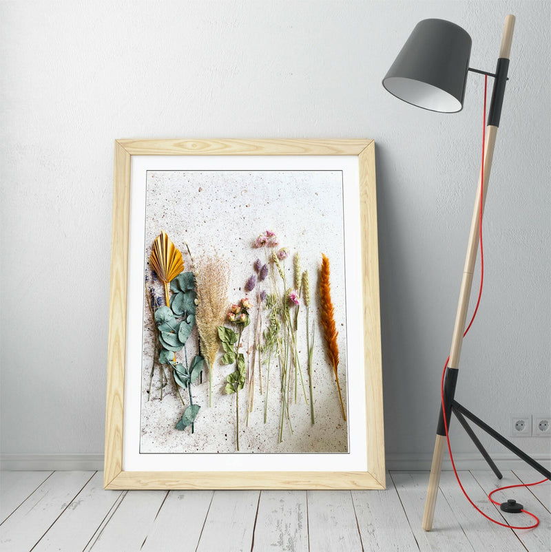 Cooking Herbs Kitchen Decor - Colorful Framed Art Poster with Wood Grain Frame