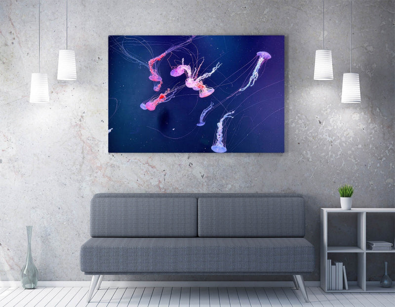 Jellyfish Canvas Art – Glowing Pink Purple Wall Decor | Handmade Vibrant Marine Life Print