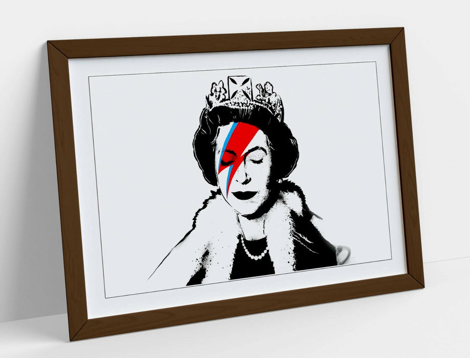 BANKSY QUEEN DAVID BOWIE -ART FRAMED POSTER PICTURE PRINT ARTWORK- BLACK & WHITE