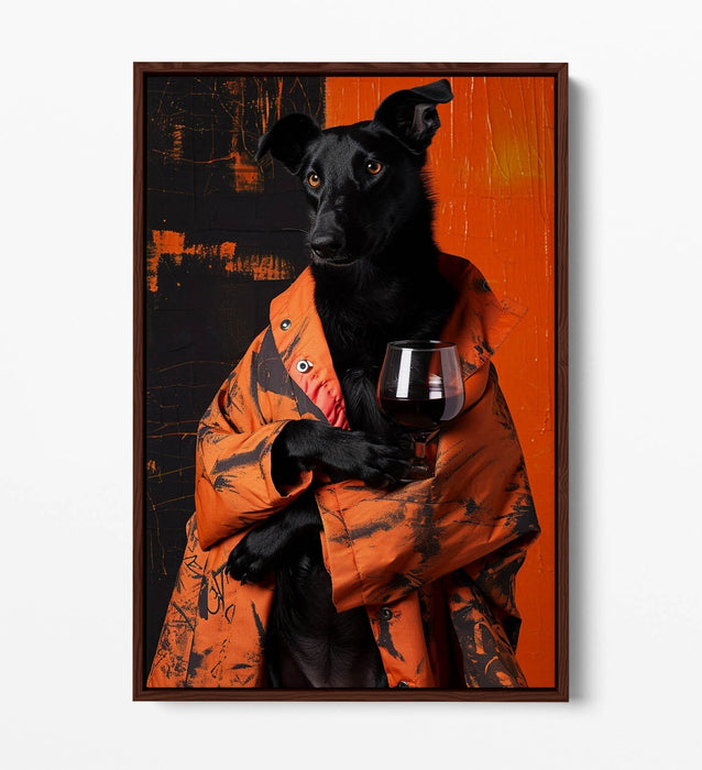 Funny Dog Canvas Art - Float Effect Wine Dog Print | Handmade UK Wall Decor