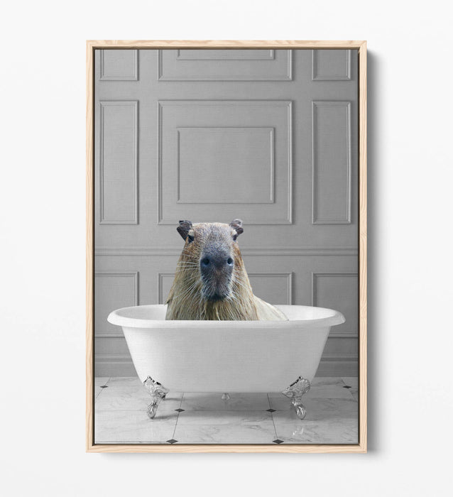 CAPYBARA IN BATHTUB -QUIRKY BATHROOM FLOAT EFFECT CANVAS WALL ART PIC PRINT