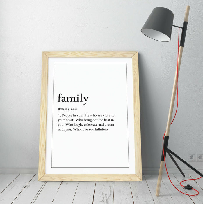 FAMILY DEFINITION QUOTE SLOGAN LOVE HOME -FRAMED WALL ART PICTURE PRINT