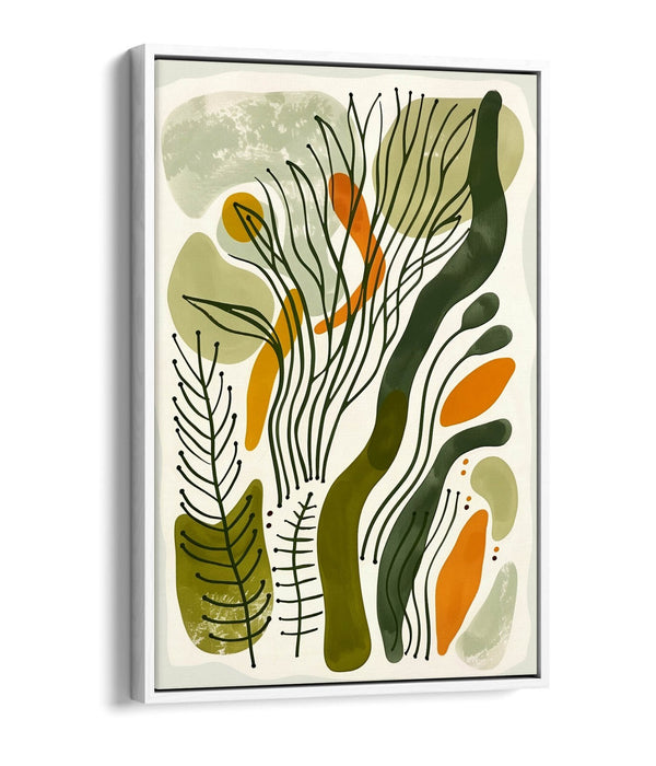 Boho Canvas Art Print - Minimalist Plant Leaf Artwork | Float Effect Frame