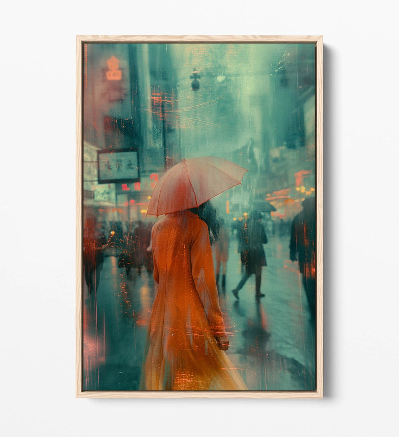 Canvas Wall Art - Woman With Umbrella in City Street | Float Effect Print