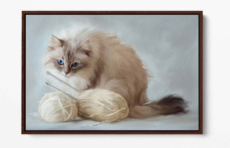 Fluffy White Cat Canvas – Handmade Premium Yarn Float Effect Wall Art Print