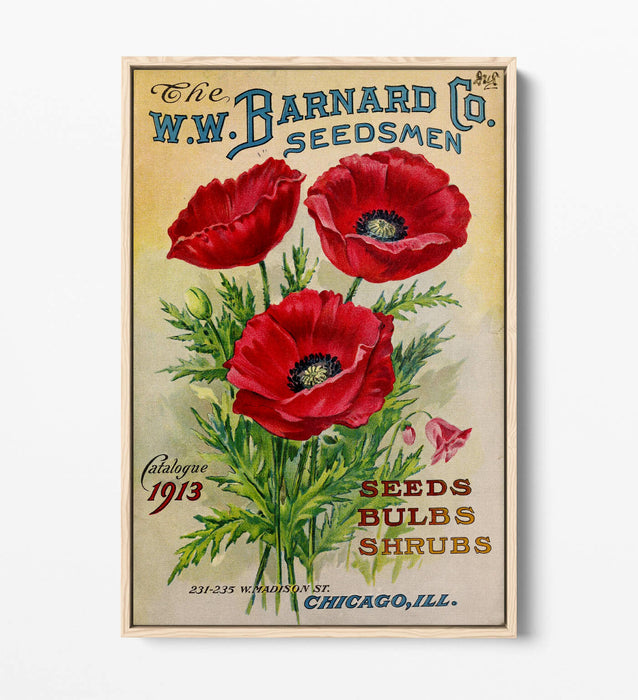 VINTAGE RETRO POPPY FLOWER POSTER -FLOAT EFFECT CANVAS ART PRINT
