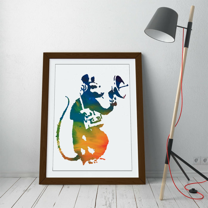 BANKSY, RADAR RAT RAINBOW ART -FRAMED WALL ART PICTURE PRINT