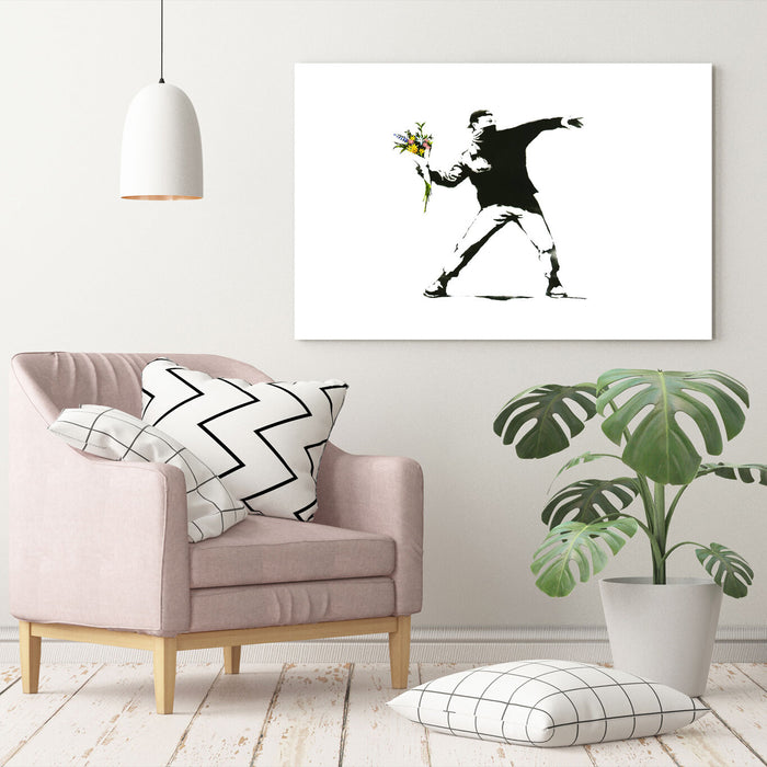 BANKSY - FLOWER CHUCKER THROWER -  CANVAS STREET WALL ART PRINT ARTWORK