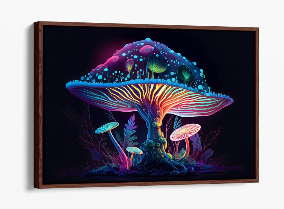 Canvas Wall Art – Rainbow Glowing Mushroom Print | Float Effect Canvas Home Decor