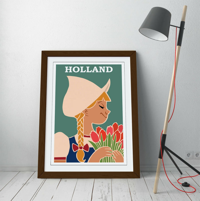 VINTAGE RETRO HOLLAND TRAVEL POSTER -FRAMED WALL ART PICTURE PRINT- TEAL