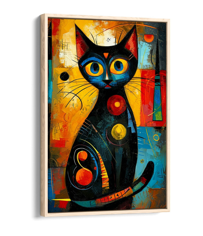 Black Cat Canvas Art – Abstract Wall Art With Float Effect Frame