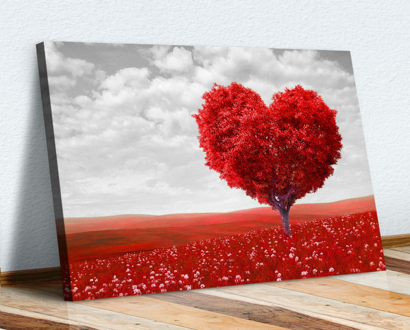 Heart Shaped Canvas Art - Black White Tree Leaf Wall Art With Premium Varnish Finish