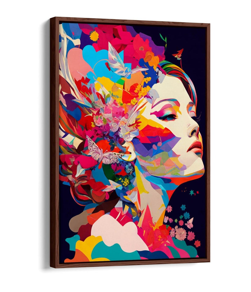 Canvas Wall Art Print - Multicolour Abstract Woman With Float Effect Frame