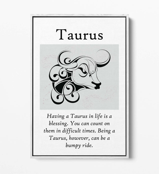 TAURUS STAR SIGN ZODIAC ASTROLOGY QUOTE -FLOAT EFFECT CANVAS WALL ART PRINT