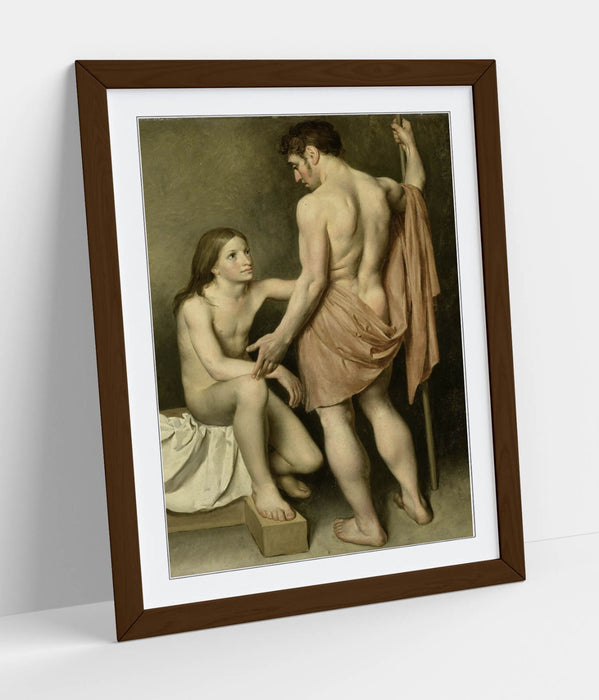 Framed Art Poster - Study of a Man and Woman | Matte Paper Print with Woodgrain Frame