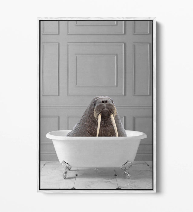 WALRUS IN BATHTUB -QUIRKY BATHROOM FLOAT EFFECT CANVAS WALL ART PIC PRINT