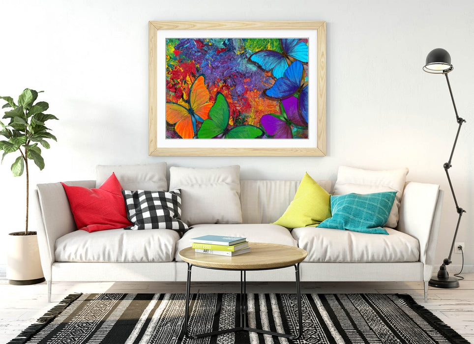 Framed Butterfly Wall Art – Abstract Multi Colour Poster Print | Ready To Hang