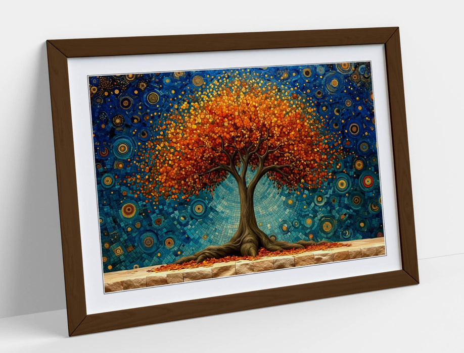 Framed Wall Art - Orange Tree Of Life Print With Wood Grain Frame | Handmade Home Decor