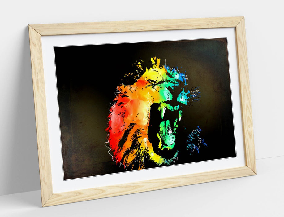 MULTI COLOUR LION SKETCH BLACK BACKGROUND -FRAMED ART POSTER PICTURE PRINT