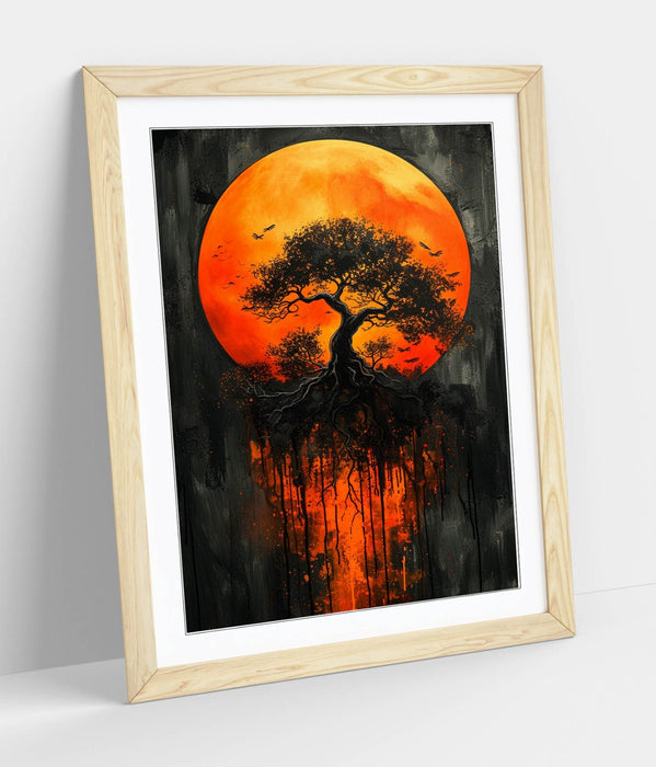 Framed Wall Art – Orange Sun Silhouette Tree Poster Print | Handmade UK Decor
