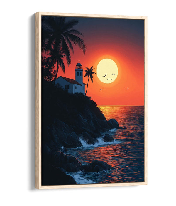 Coastal Canvas Wall Art – Orange Sunset Print With Float Effect Frame